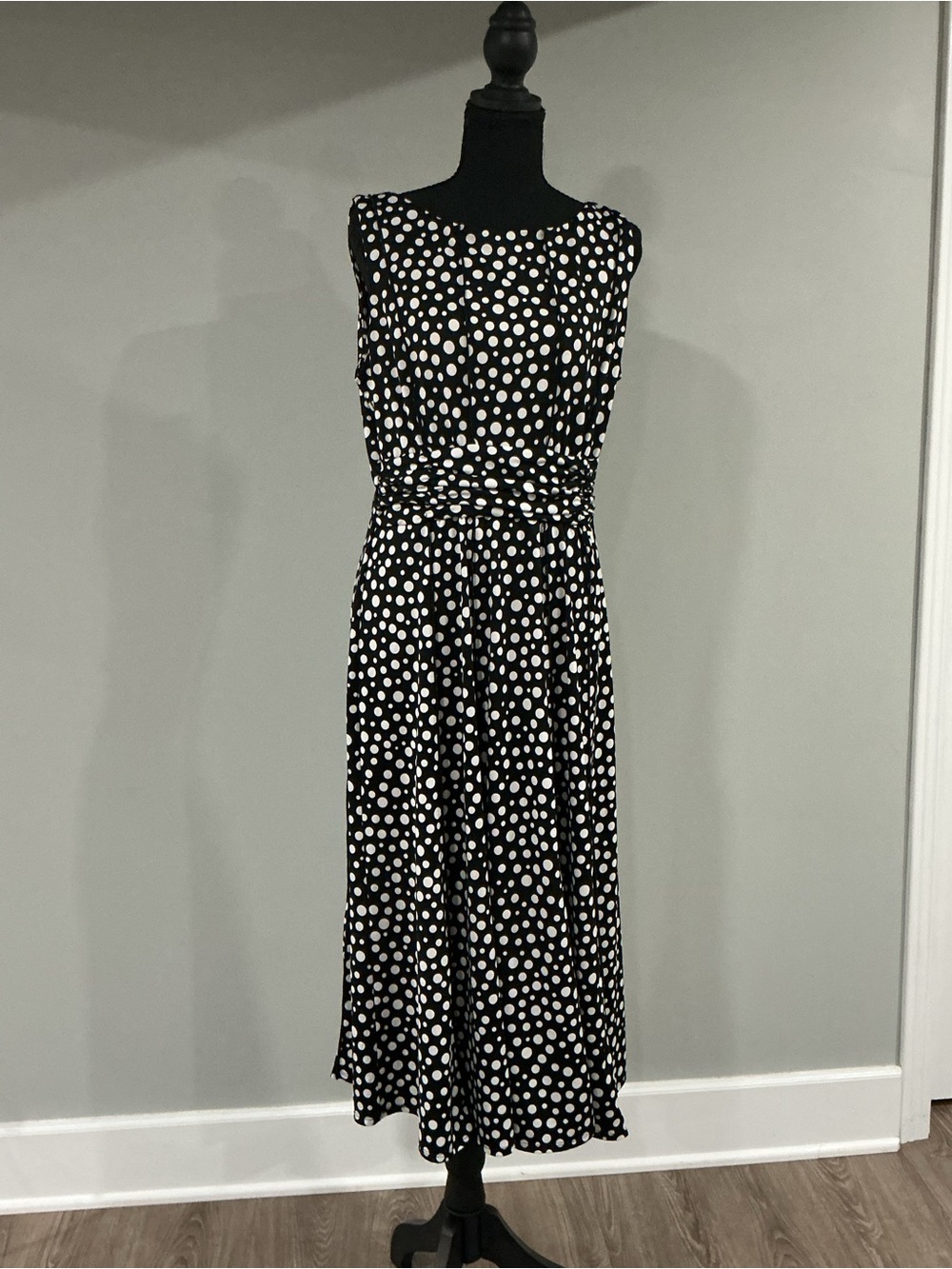 Perceptions Black and White Polka Dot Sleeveless Midi Dress
